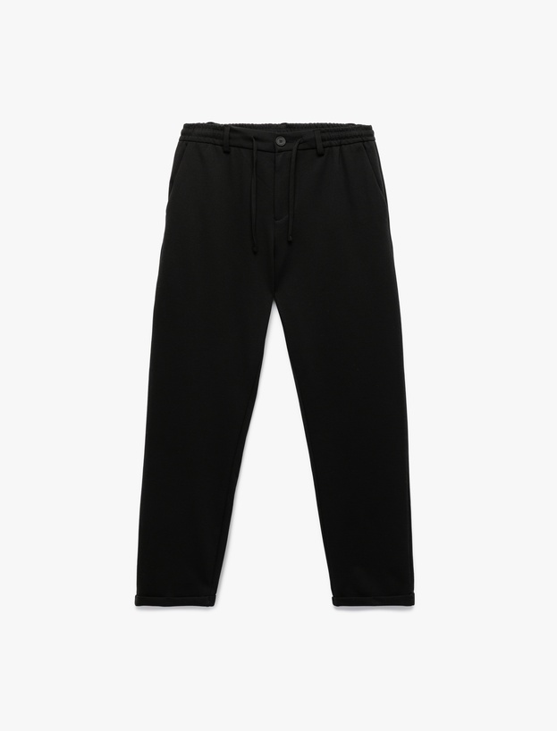 Beli Bağcıklı Düğmeli Pike Kumaş Cep Detaylı Duble Paça Slim Fit Pantolon_0