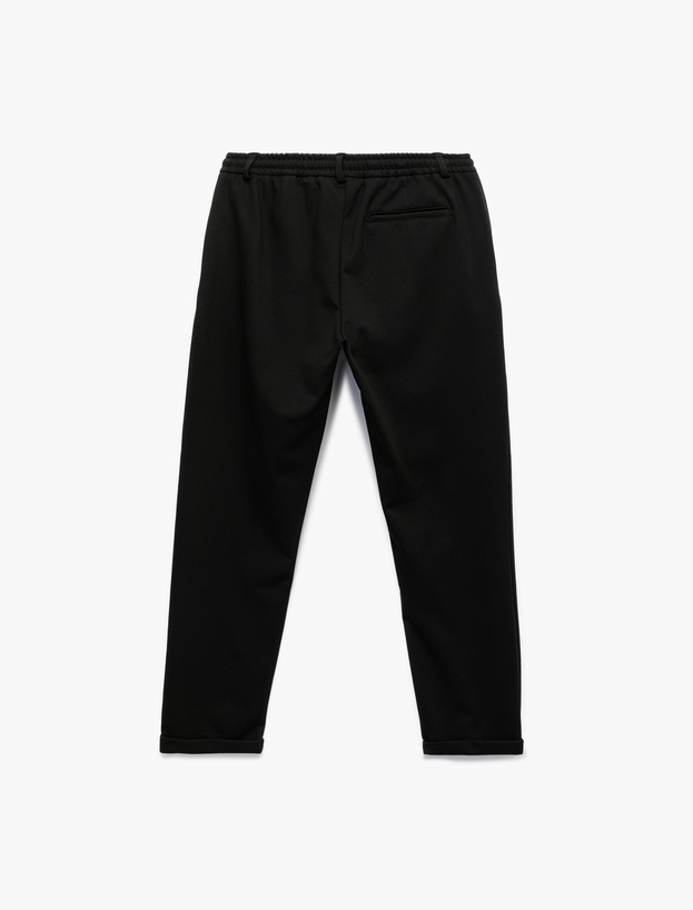 Beli Bağcıklı Düğmeli Pike Kumaş Cep Detaylı Duble Paça Slim Fit Pantolon_1