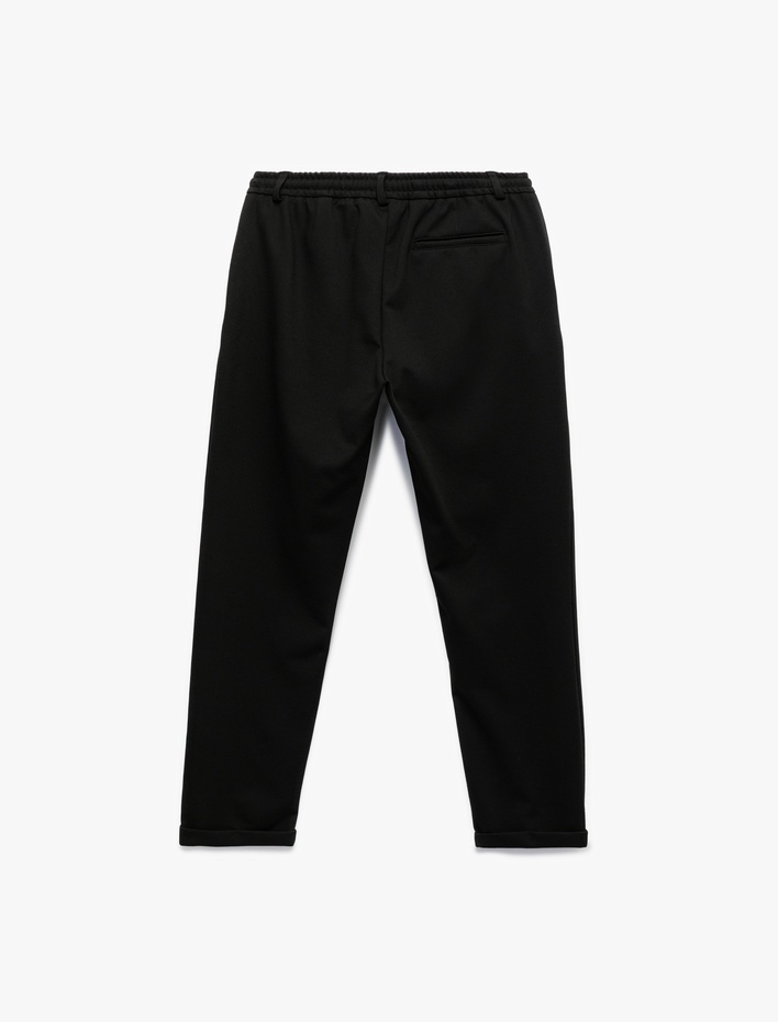  Beli Bağcıklı Düğmeli Pike Kumaş Cep Detaylı Duble Paça Slim Fit Pantolon