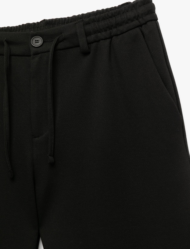 Beli Bağcıklı Düğmeli Pike Kumaş Cep Detaylı Duble Paça Slim Fit Pantolon_2