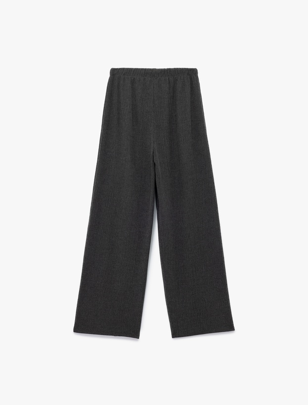 Bürümcük Kumaş Rahat Kalıp Beli Bağcıklı Düz Bol Paça Pantolon_1