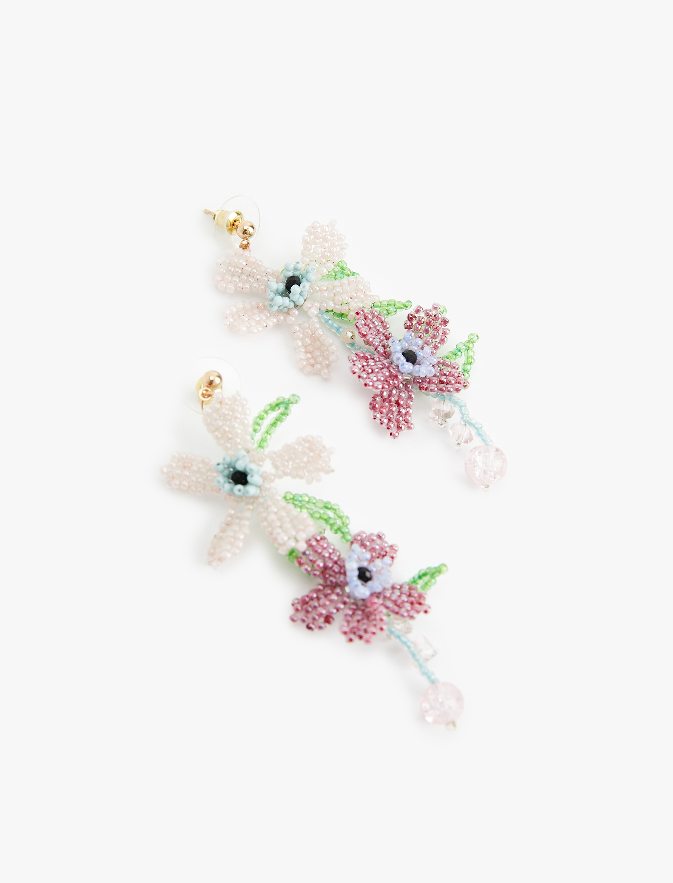  Kadın Büyük Boy Çok Renkli Sallantılı Boncuklu Çiçekli Küpe