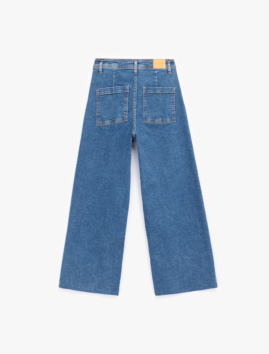   Yüksek Bel Rahat Kesim Geniş Paça Pamuklu Jean Pantolon - Culotte Jeans