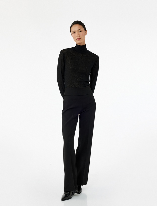 Slim Fit Beli Kat Detaylı İspanyol Paça Pantolon_0