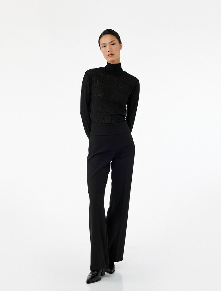  Slim Fit Beli Kat Detaylı İspanyol Paça Pantolon