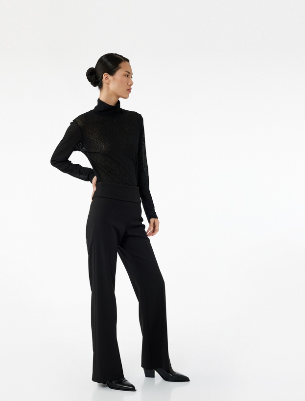Slim Fit Beli Kat Detaylı İspanyol Paça Pantolon_1
