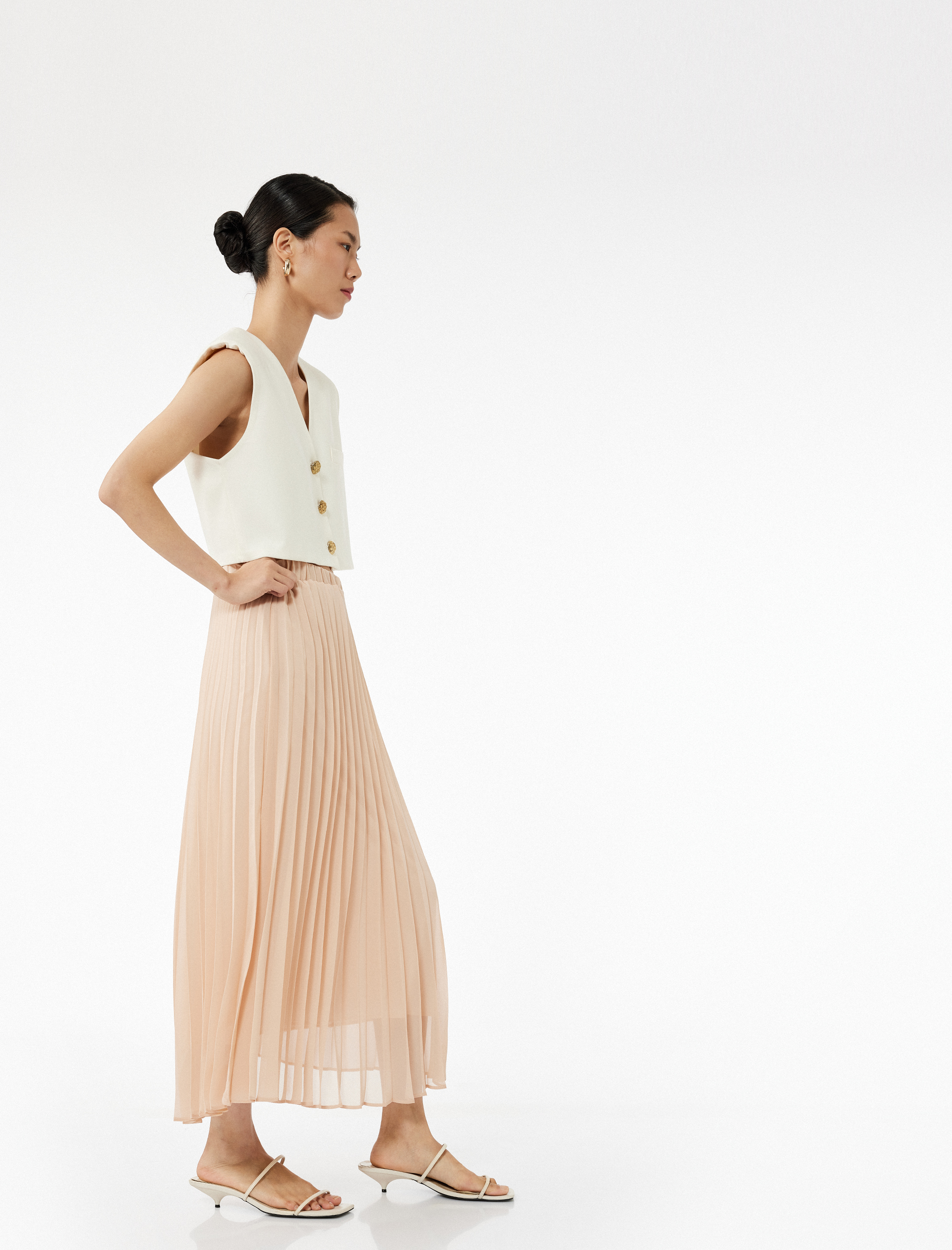   Yüksek Bel Midi Pileli Etek