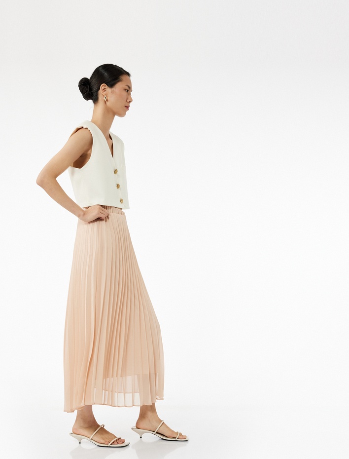  Yüksek Bel Midi Pileli Etek