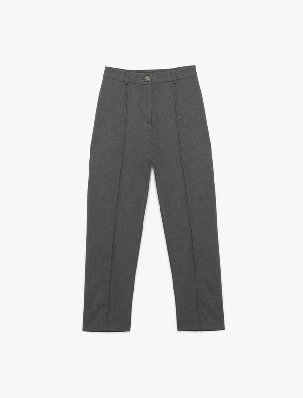 Normal Bel Straight Fit Nervür Detaylı Kumaş Pantolon_2