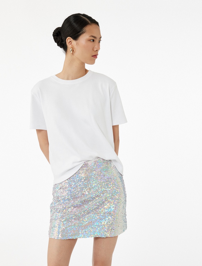  Pullu Payetli A Kesim Mini Abiye Etek