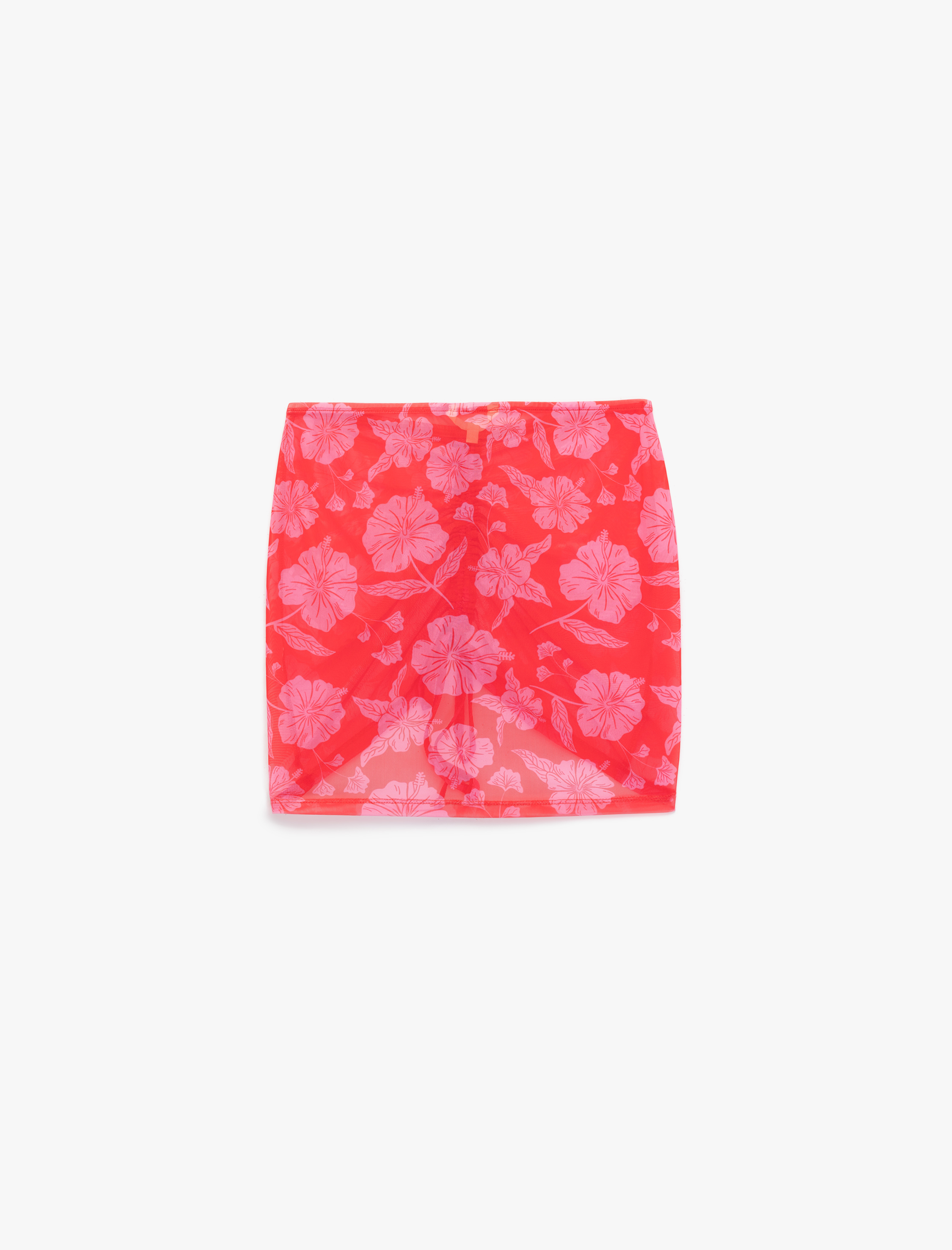   Drapeli Büzgülü Çiçekli Mini Pareo Etek