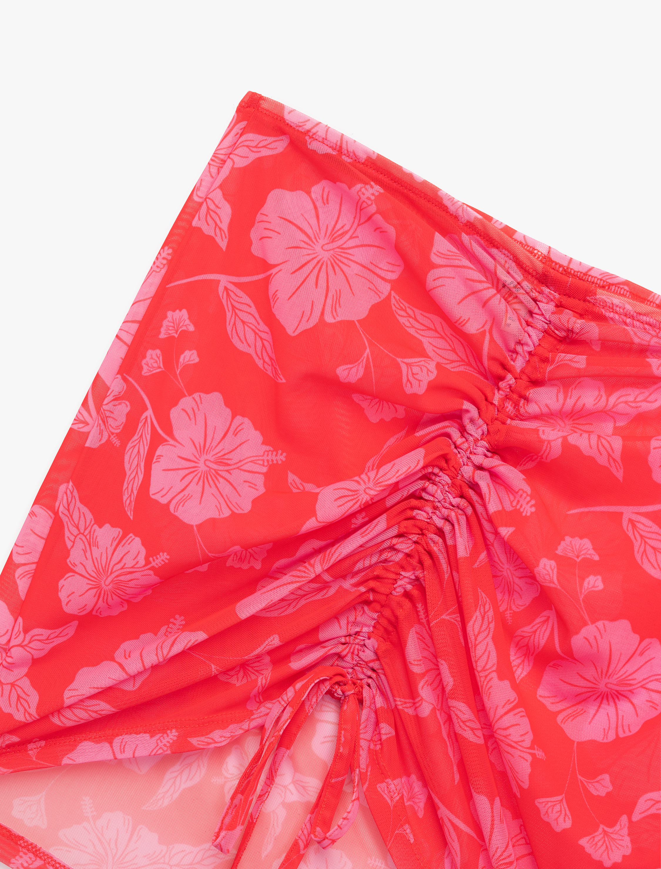   Drapeli Büzgülü Çiçekli Mini Pareo Etek