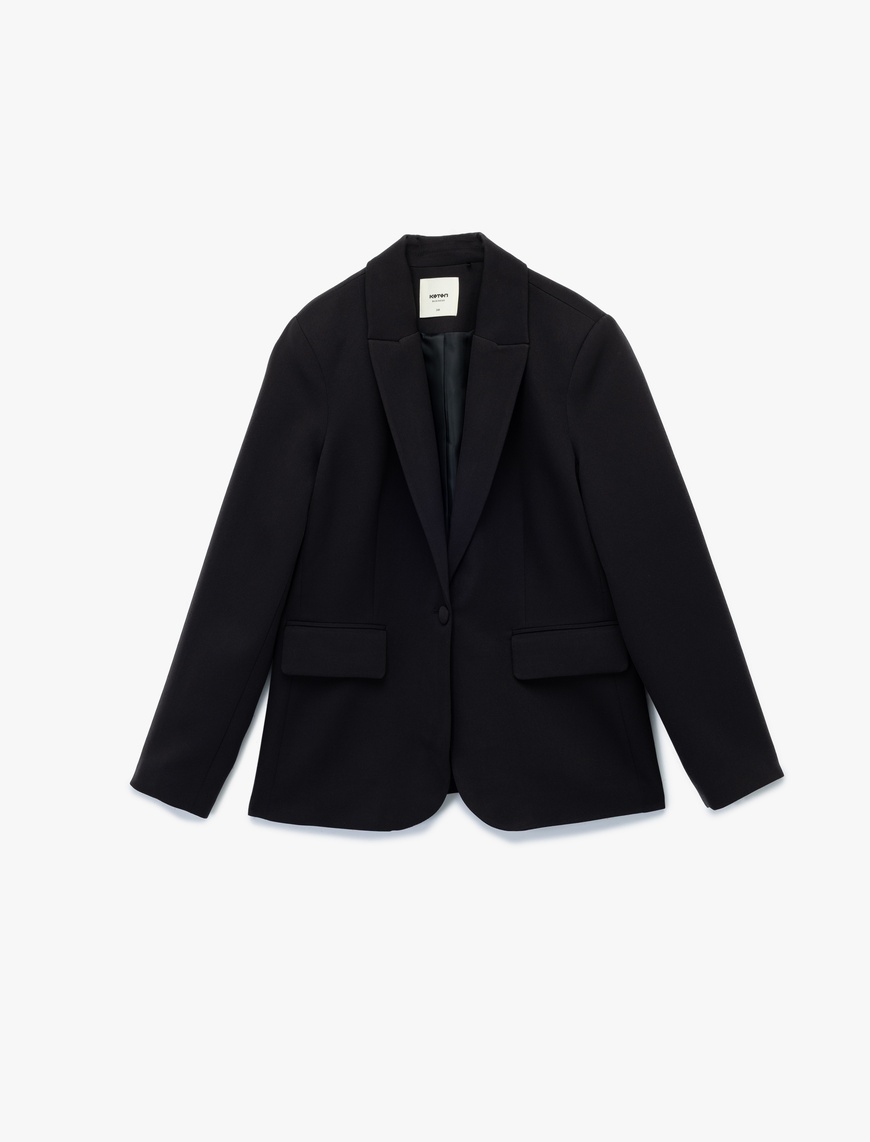   Kruvaze Yaka Kapaklı Cep Detaylı Uzun Kollu Blazer Ceket