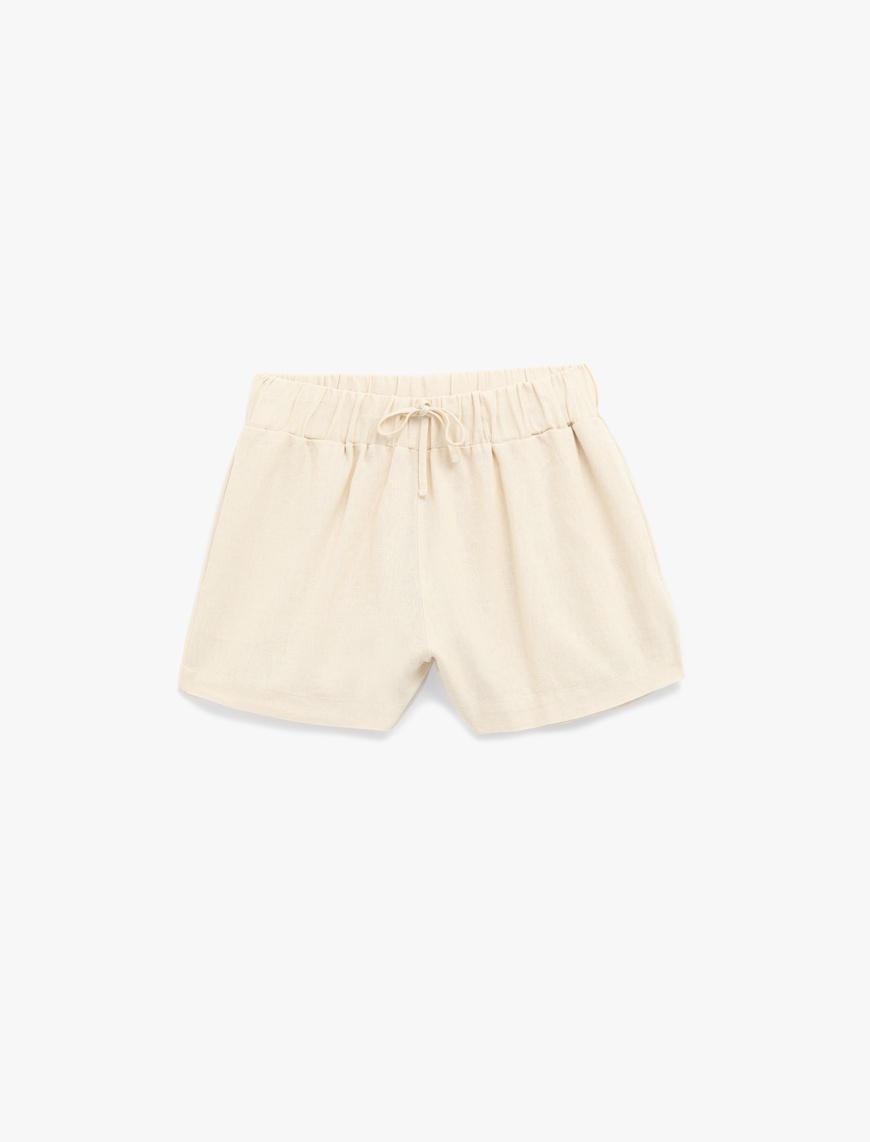   Beli Bağcıklı Cepli Mini Keten Şort