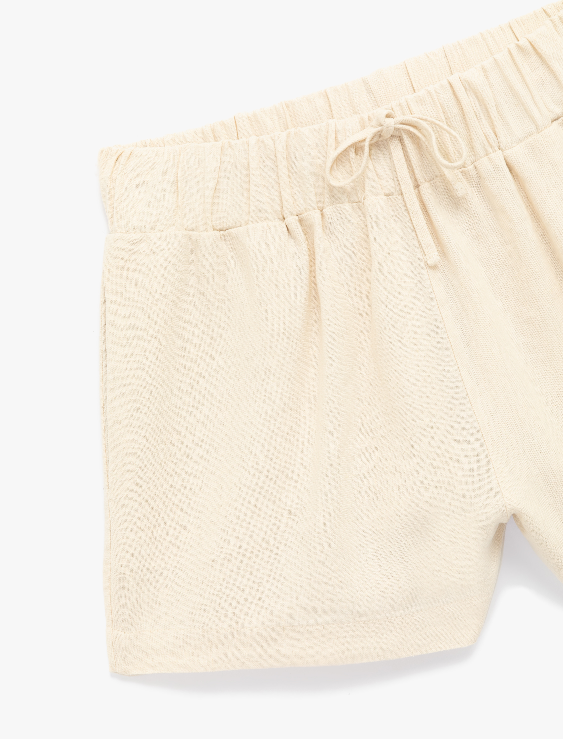   Beli Bağcıklı Cepli Mini Keten Şort