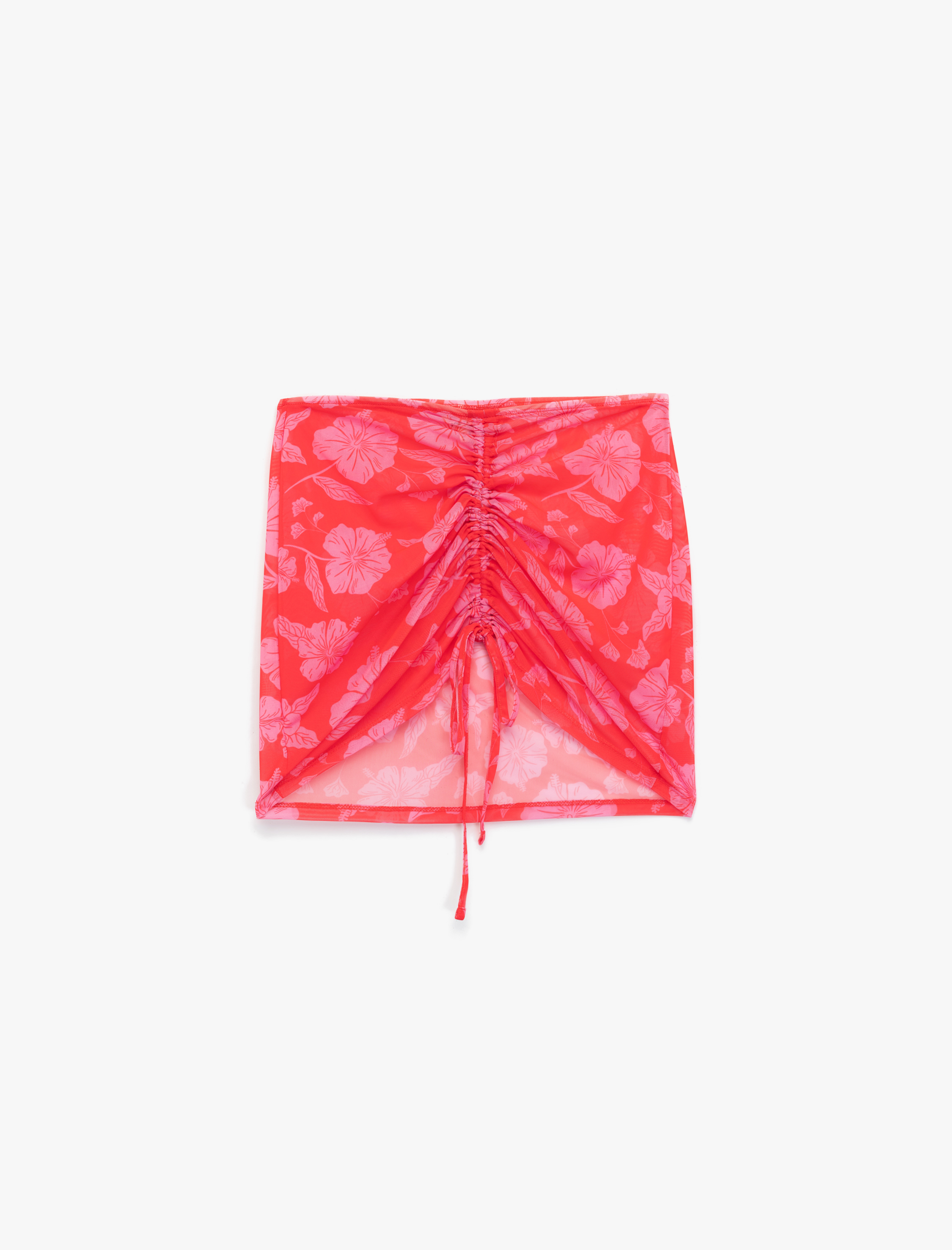   Drapeli Büzgülü Çiçekli Mini Pareo Etek