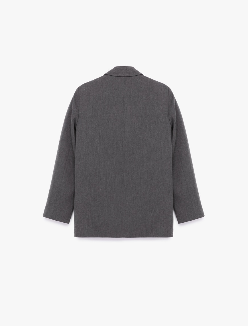   Uzun Kollu Viskon Karışımlı Kruvaze Yaka Oversize Blazer Ceket