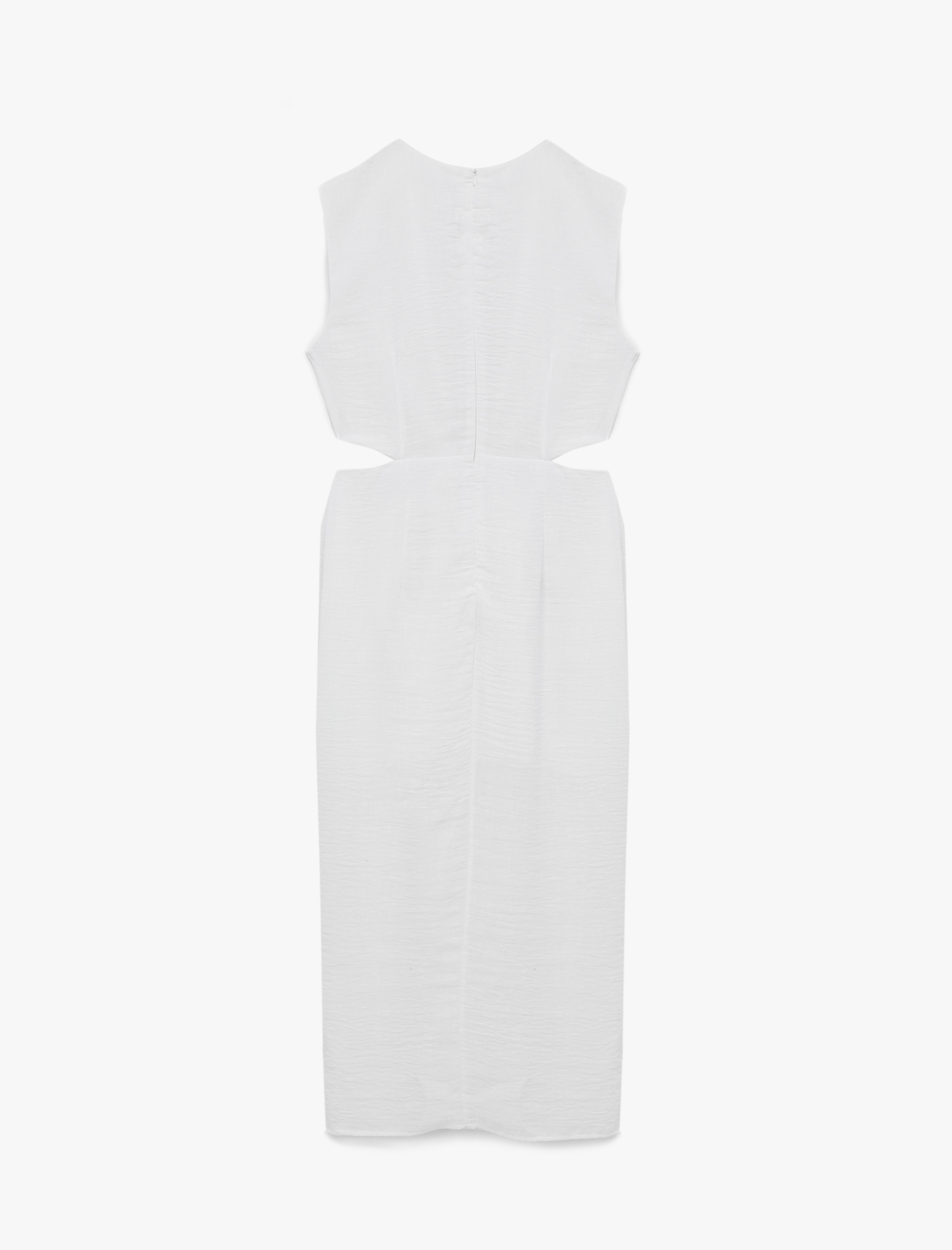   Aksesuarlı Kolsuz Bisiklet Yaka Pencere Detaylı Uzun Elbise