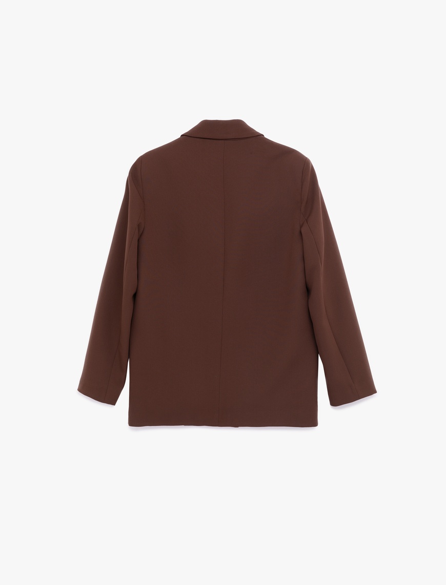   Uzun Kollu Kapaklı Cep Detaylı Oversize Kruvaze Blazer Ceket