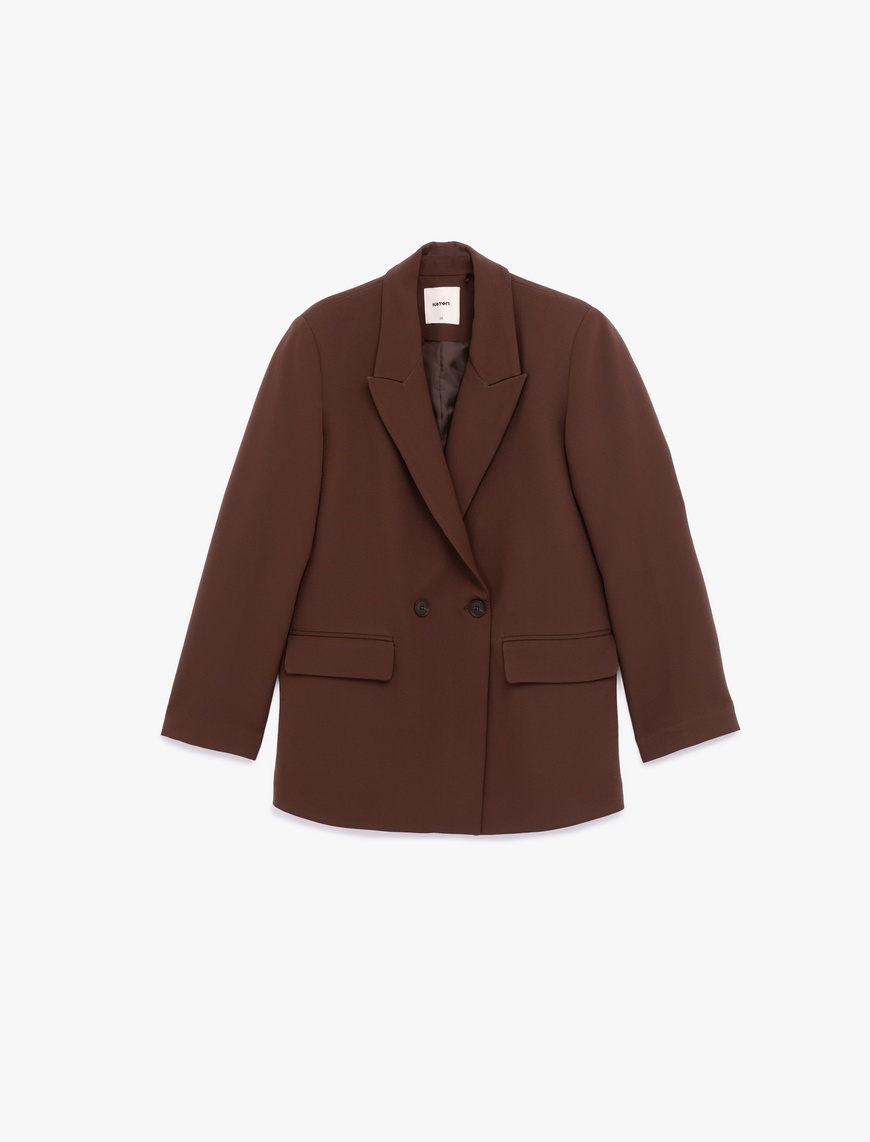   Uzun Kollu Kapaklı Cep Detaylı Oversize Kruvaze Blazer Ceket