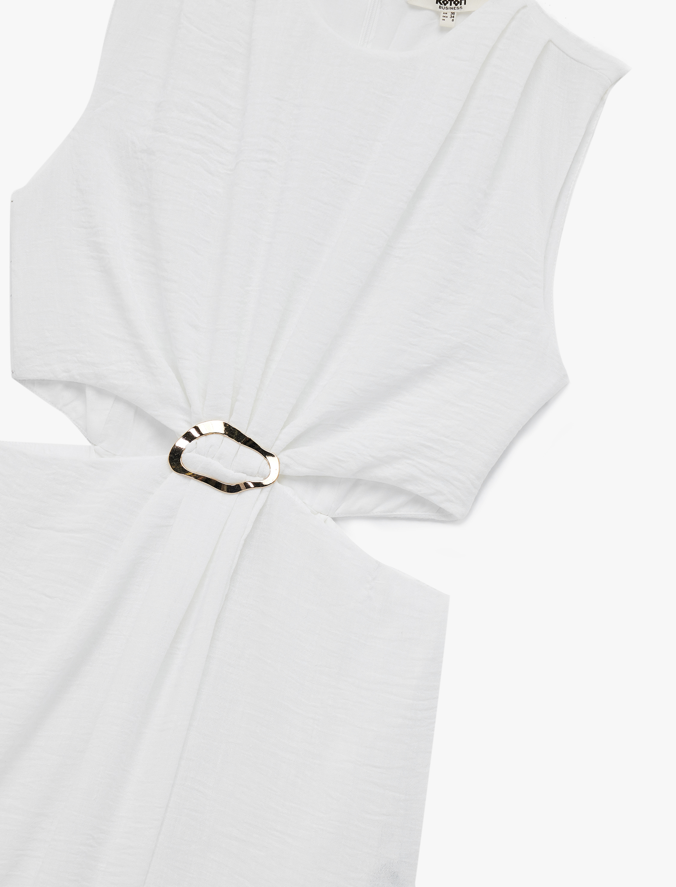   Aksesuarlı Kolsuz Bisiklet Yaka Pencere Detaylı Uzun Elbise