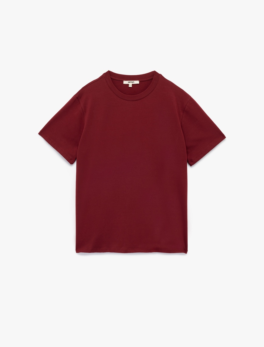   Kısa Kollu Bisiklet Yaka Pamuklu Basic Oversize Tişört