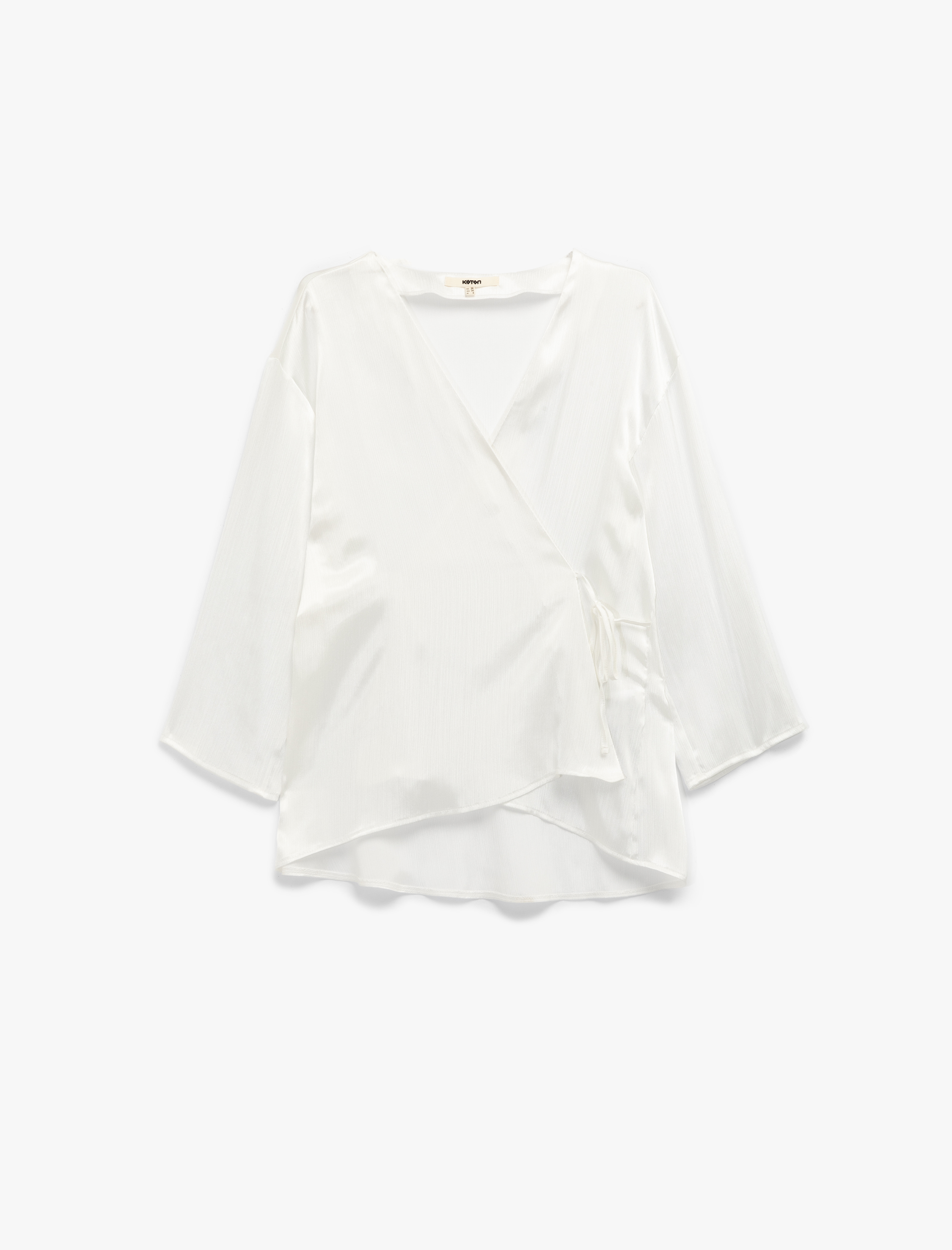   Kruvaze Yaka Beli Bağcıklı Kimono Kol Bluz