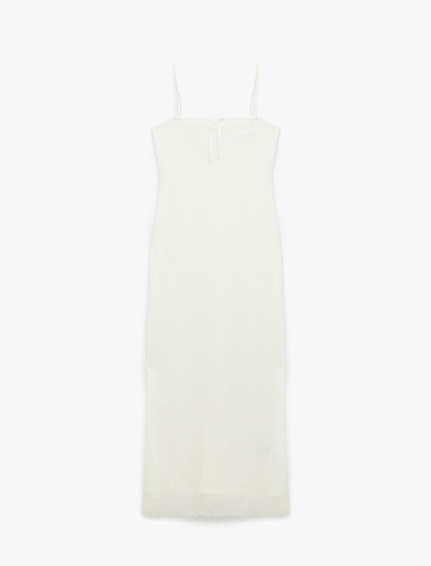   Koton X Zeynep Bastık - İnce Askılı Fiyonklu Dokulu Bodycon Maxi Elbise