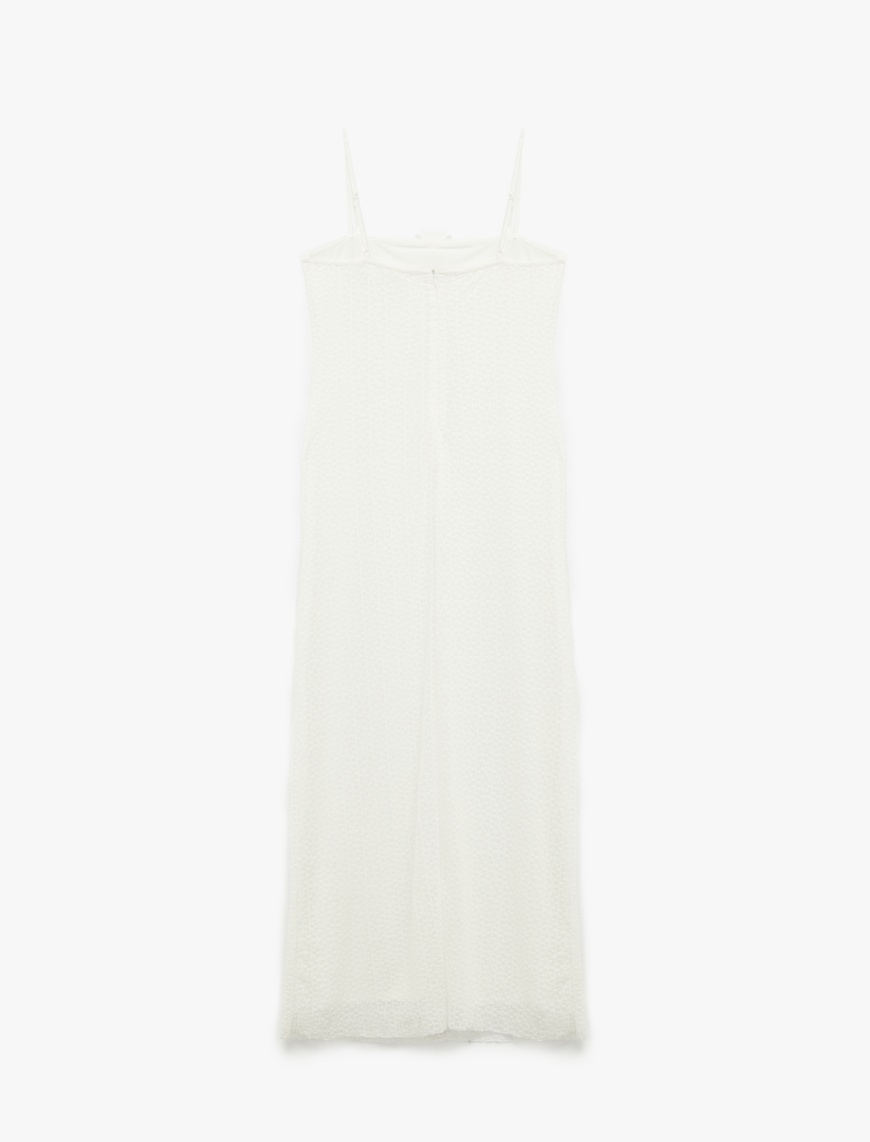   Koton X Zeynep Bastık - İnce Askılı Fiyonklu Dokulu Bodycon Maxi Elbise