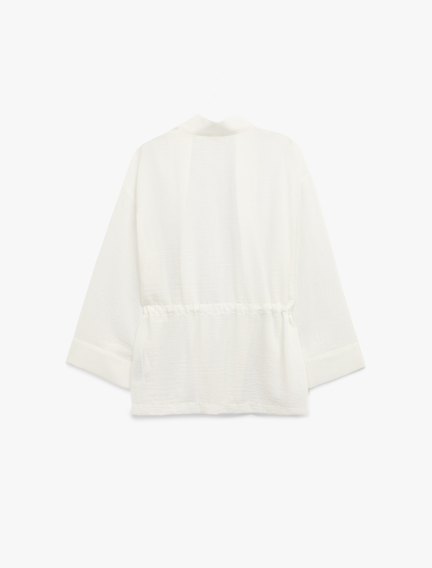   Mandarin Yaka Beli Bağcıklı 3/4 Geniş Kollu Kimono