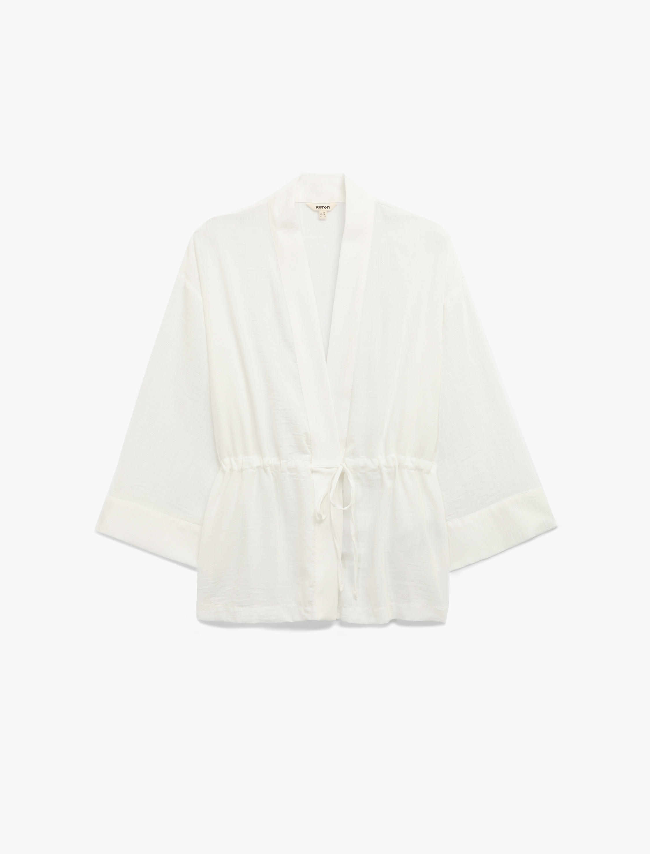   Mandarin Yaka Beli Bağcıklı 3/4 Geniş Kollu Kimono