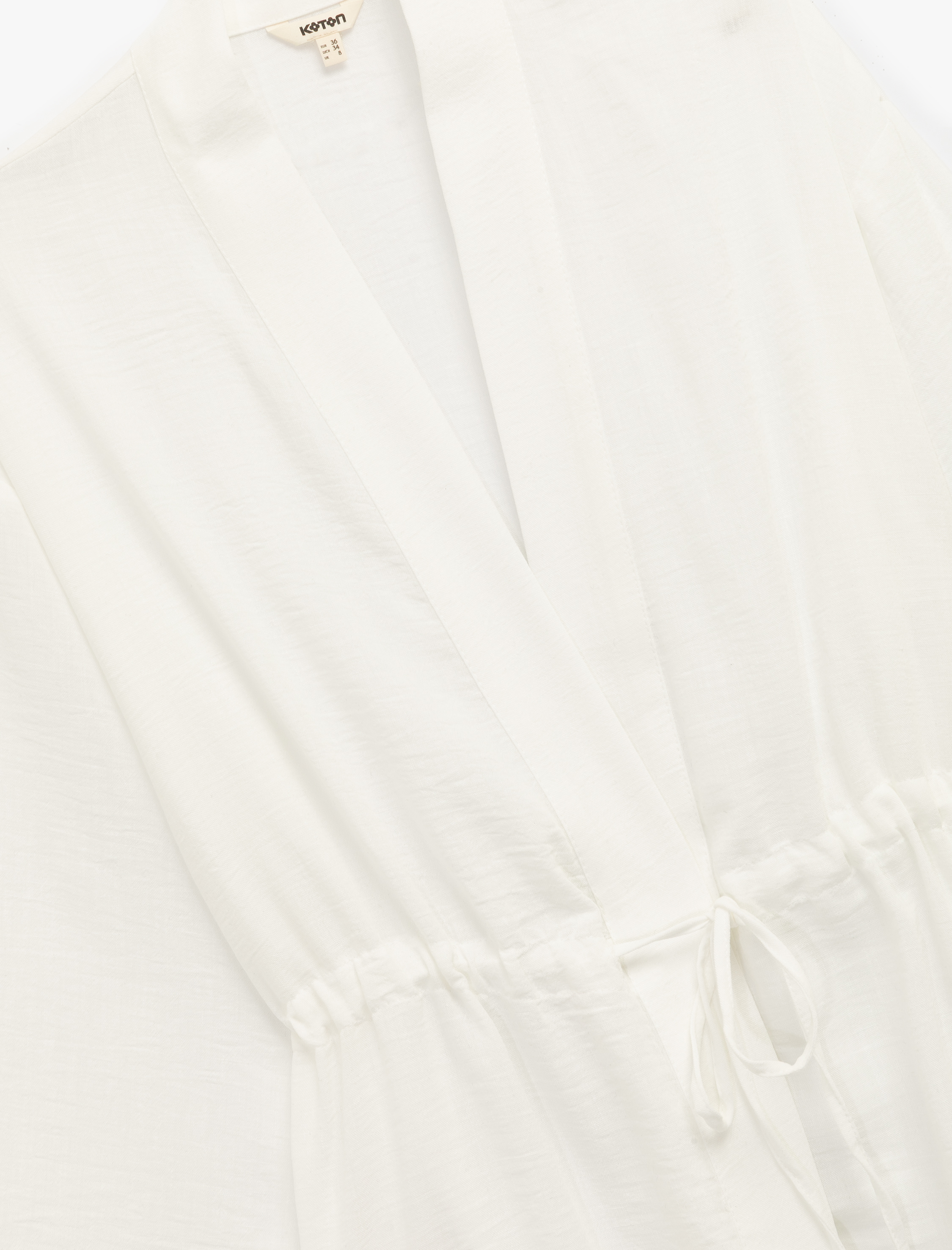   Mandarin Yaka Beli Bağcıklı 3/4 Geniş Kollu Kimono