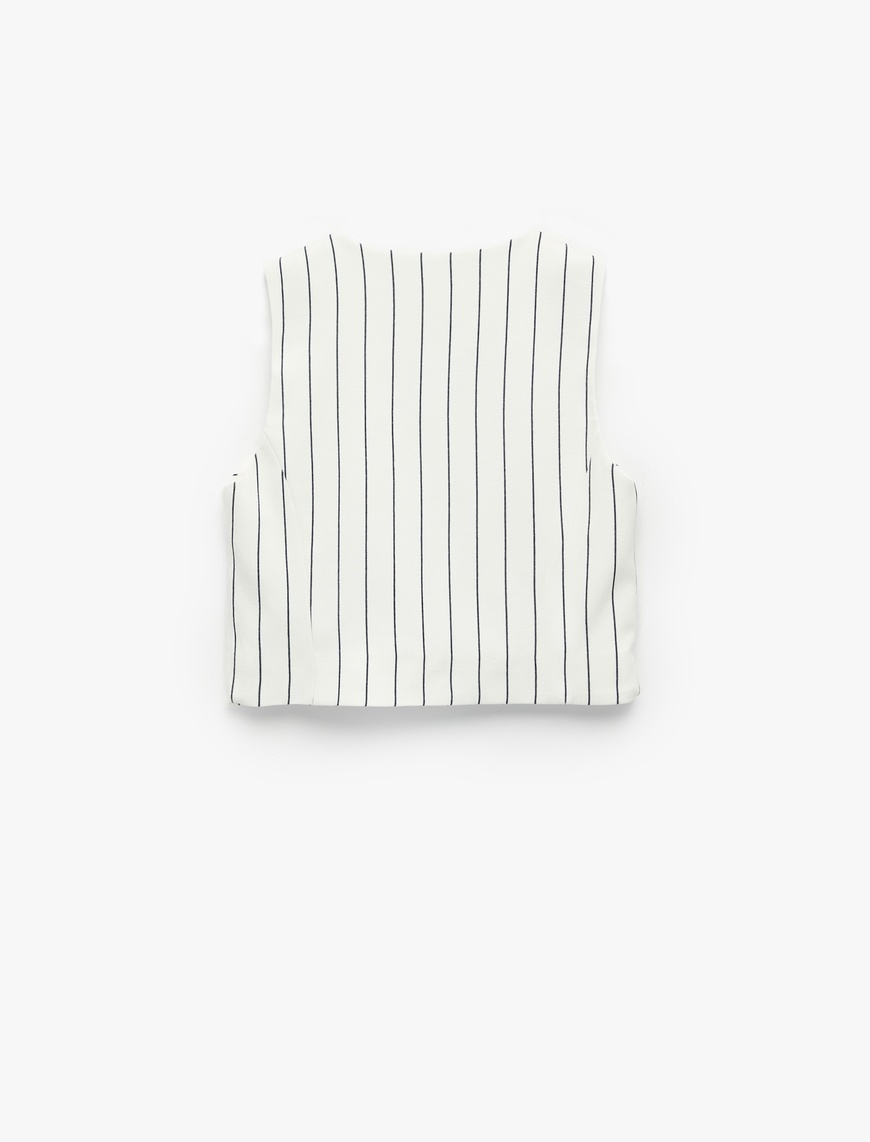   Slim Fit V Yaka Kolsuz Çizgili Crop Yelek