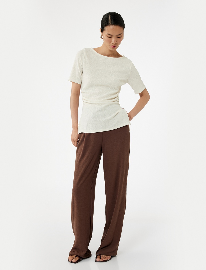   Slim Fit Kısa Kollu Bisiklet Yaka Drape Detaylı Tişört