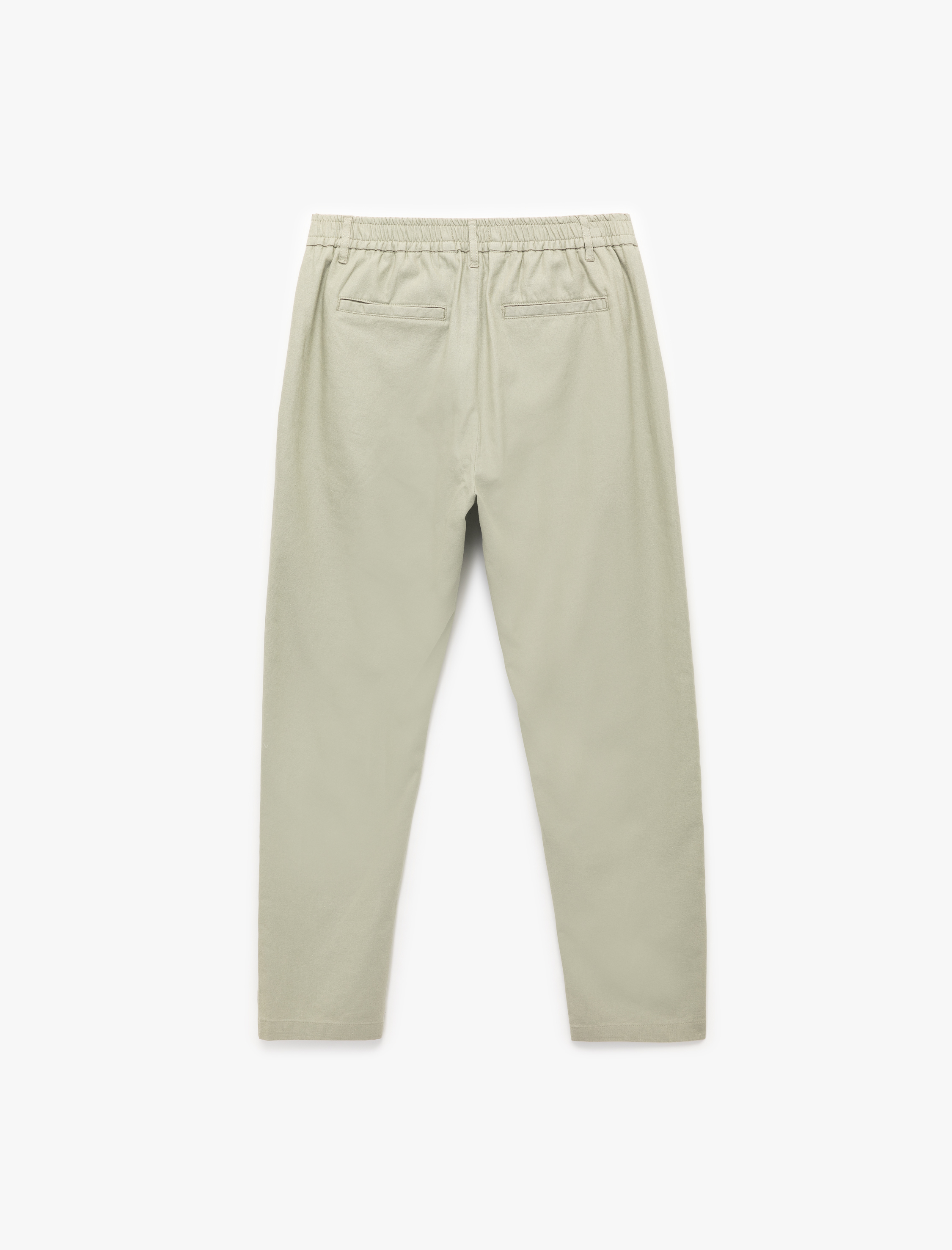   Beli Lastikli Düğmeli Cep Detaylı Pamuk Keten Karışımlı Pantolon