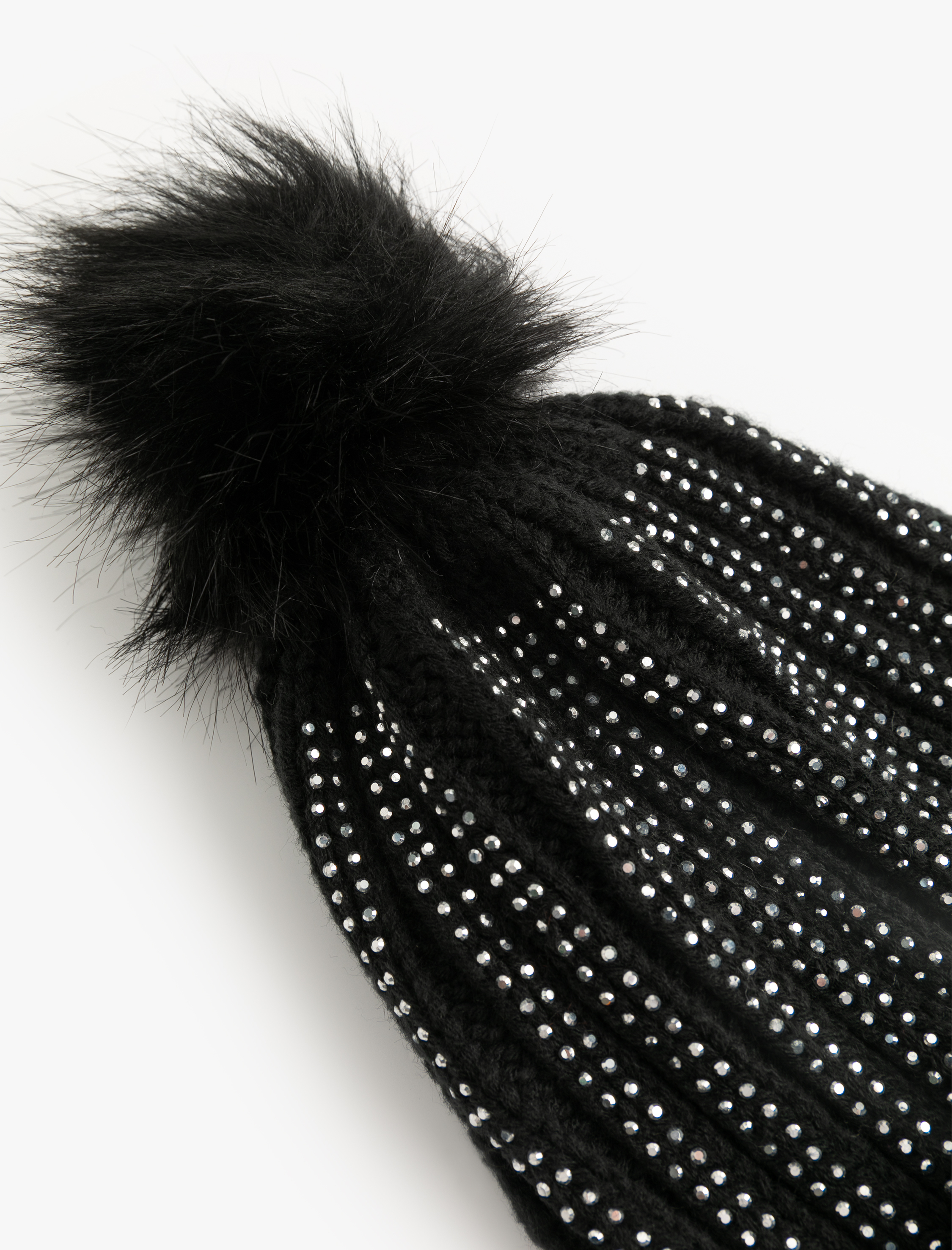  Kadın Suni Peluş Detaylı Taşlı Triko Bere