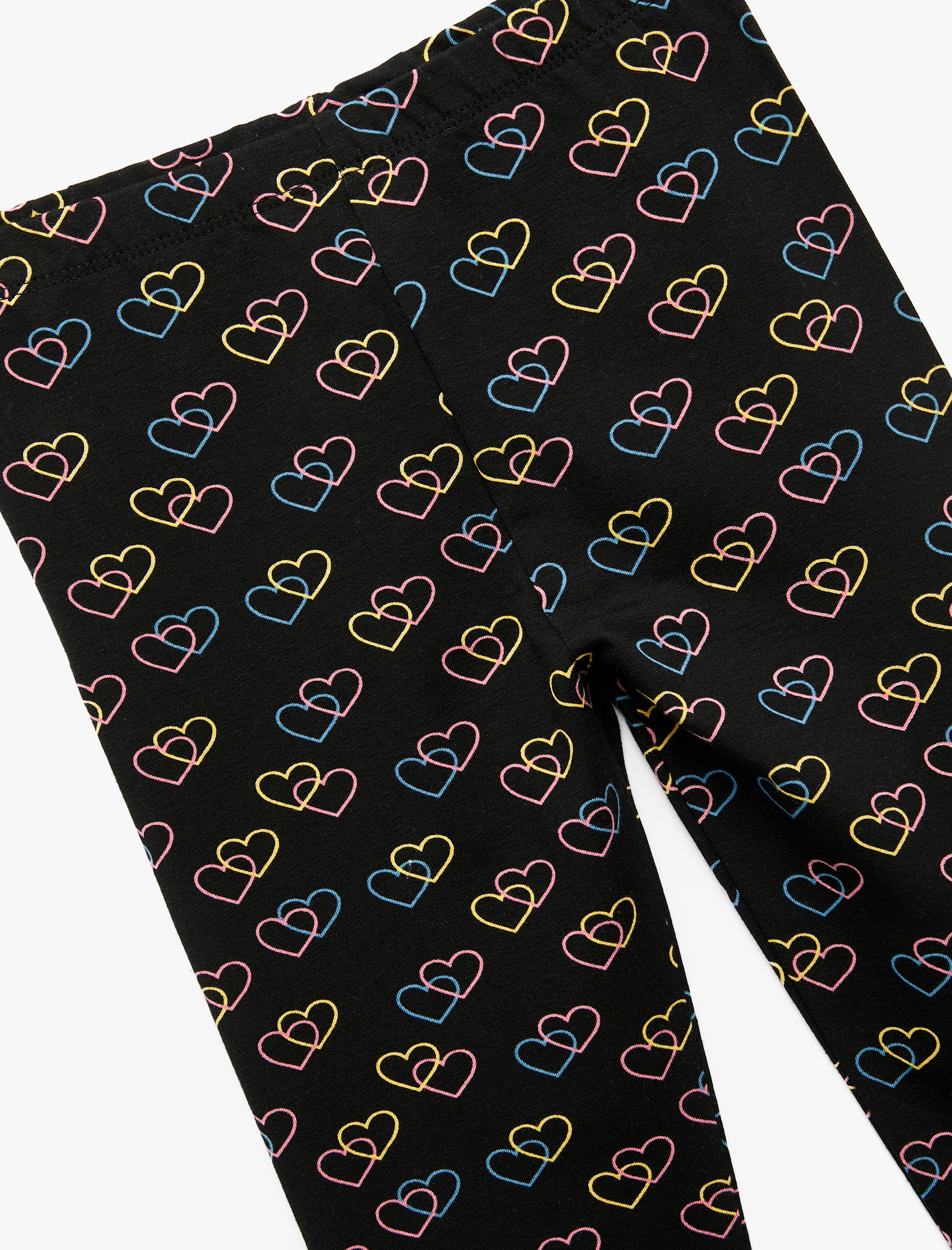  Kız Çocuk Pamuklu Beli Lastikli Kalp Desenli Uzun Tayt