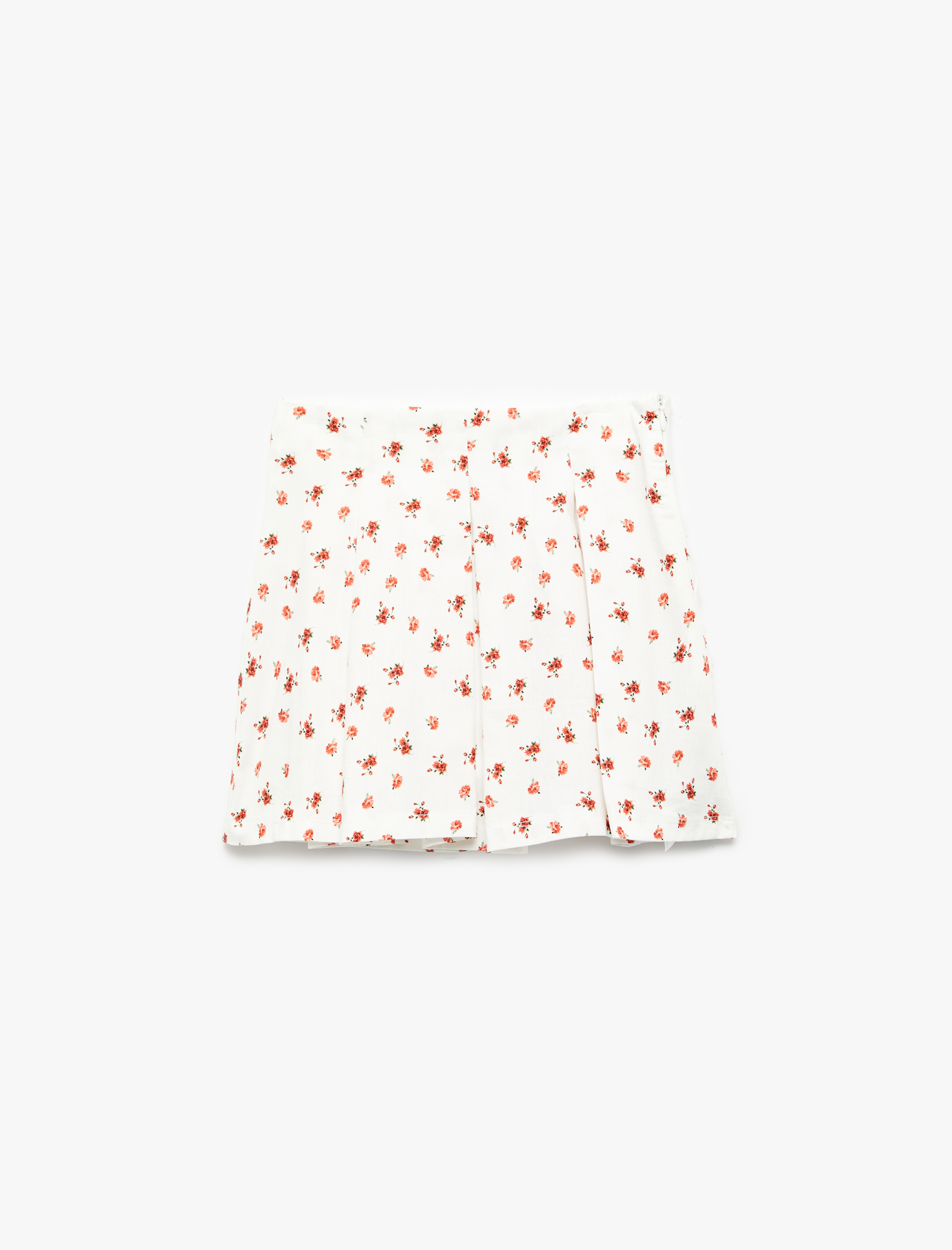 Kız Çocuk Pamuklu Pileli Keten Karışımlı Çiçekli Etek