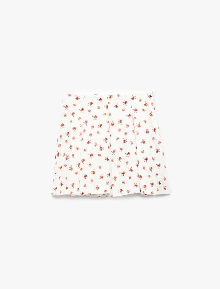 Kız Çocuk Pamuklu Pileli Keten Karışımlı Çiçekli Etek