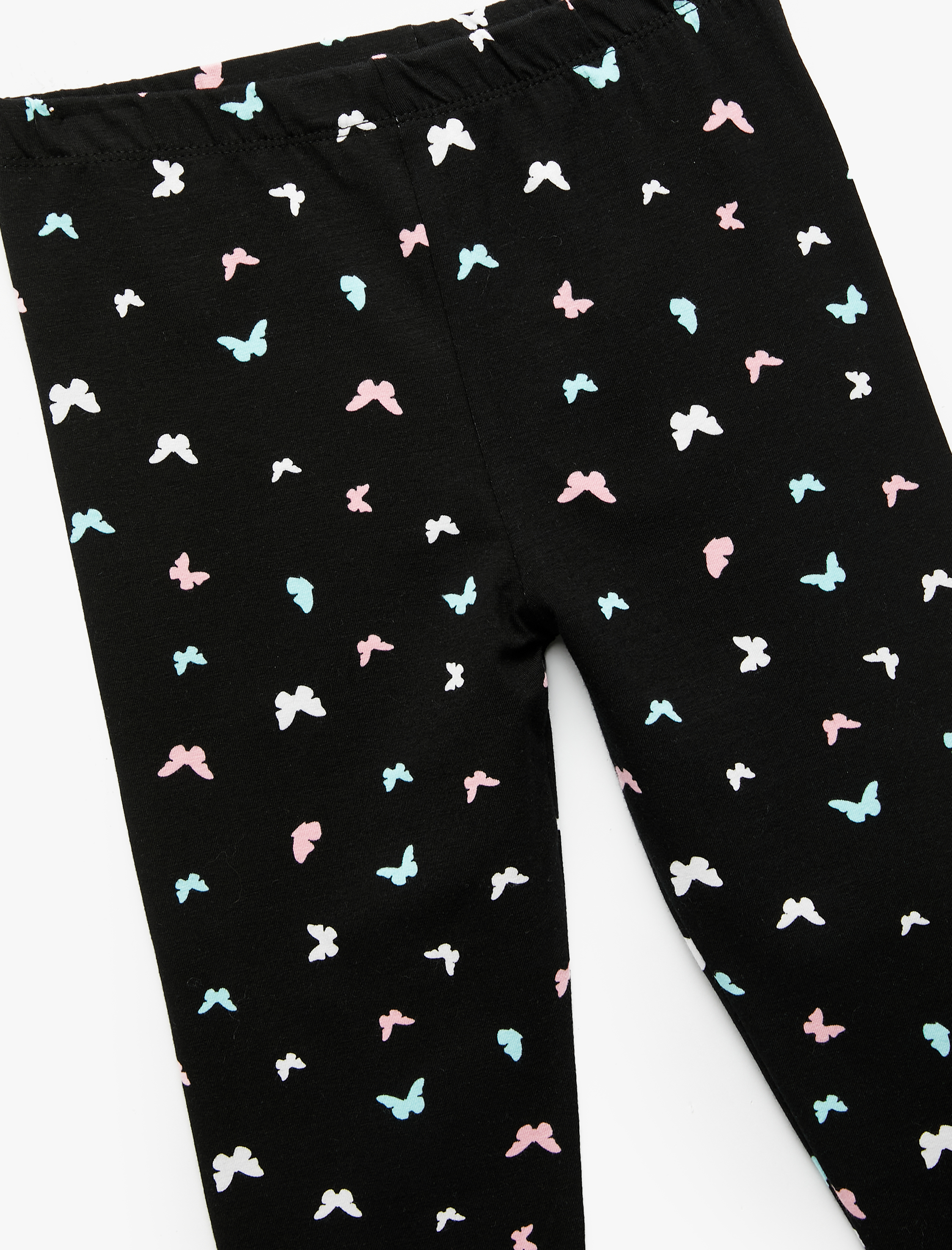  Kız Çocuk Pamuklu Beli Lastikli Kelebek Baskılı Uzun Tayt