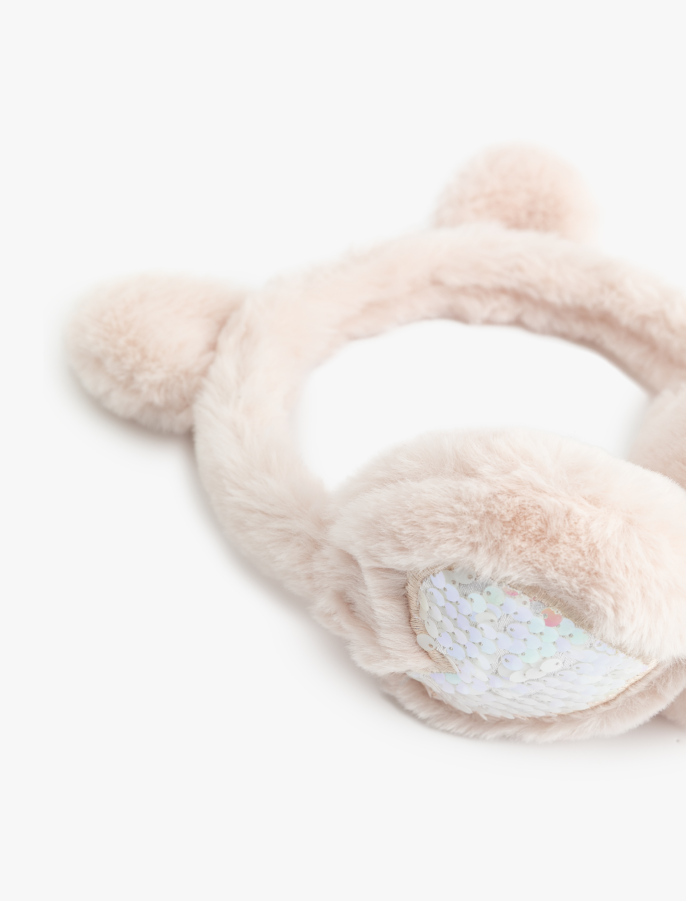  Kız Çocuk Pullu Payetli Kalp Detaylı Peluş Kulaklık