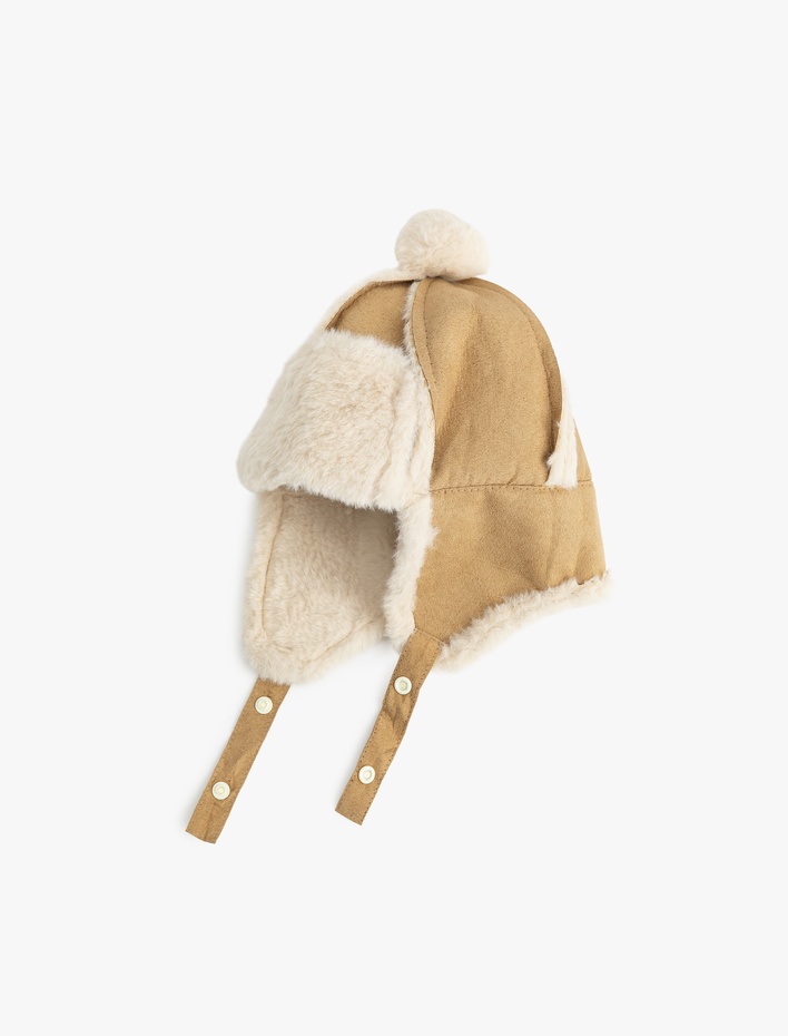 Kız Çocuk Peluş Detaylı Ponponlu Pilot Şapka