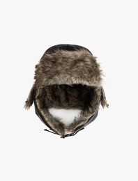 Suni Kürklü Kayış Detaylı Pilot Şapka