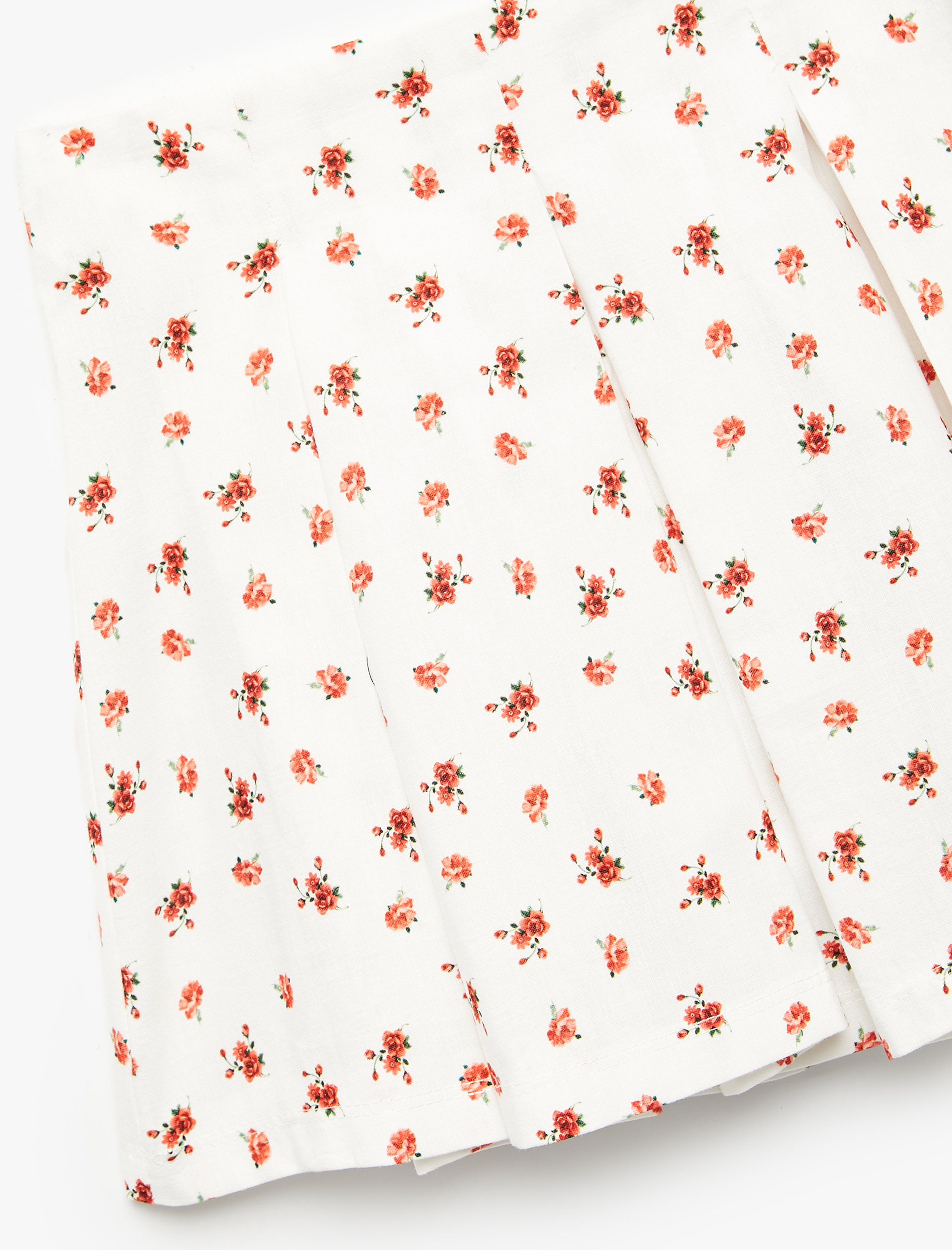 Kız Çocuk Pamuklu Pileli Keten Karışımlı Çiçekli Etek