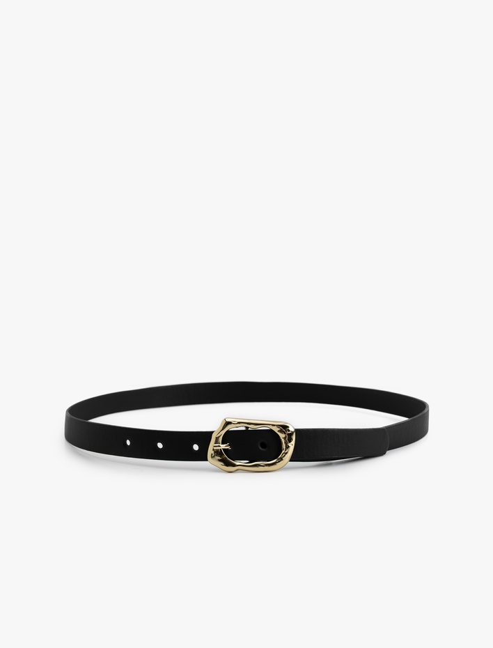 Kadın Gold Toka Detaylı Suni Deri Kemer