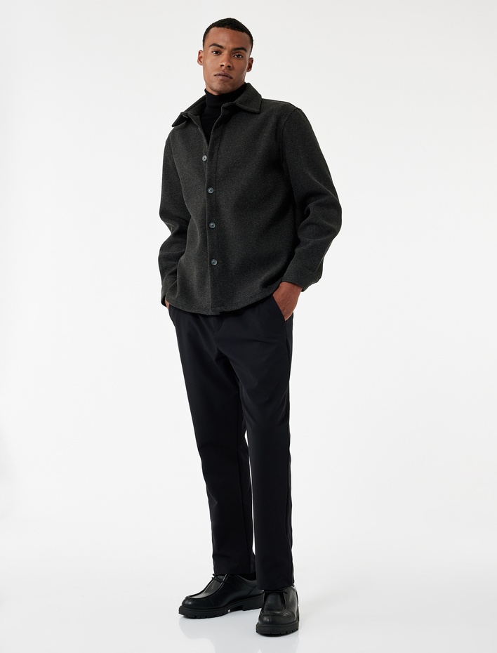  Slim Fit Cep Detaylı Düğmeli Esnek Kumaş Pantolon