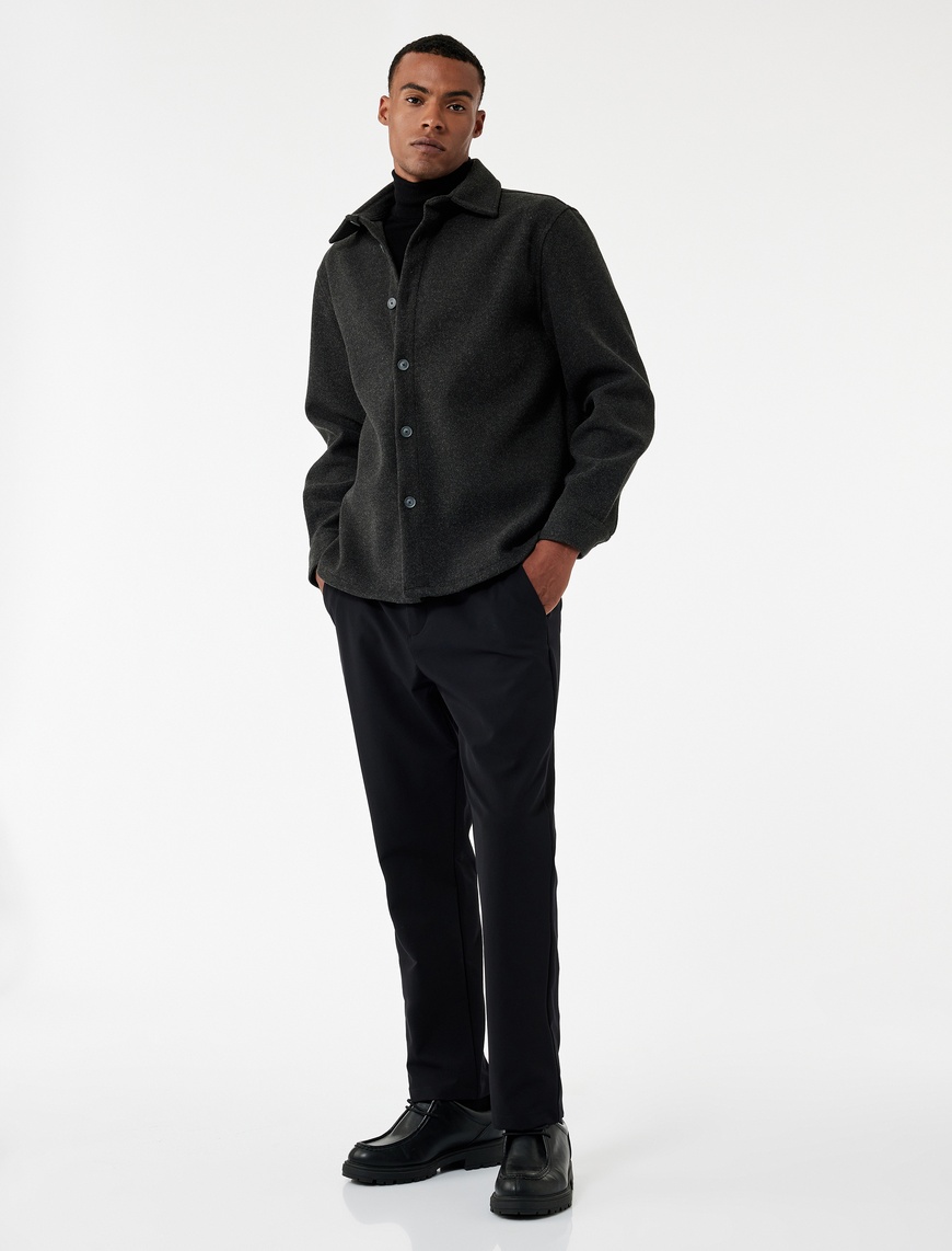   Slim Fit Cep Detaylı Düğmeli Esnek Kumaş Pantolon