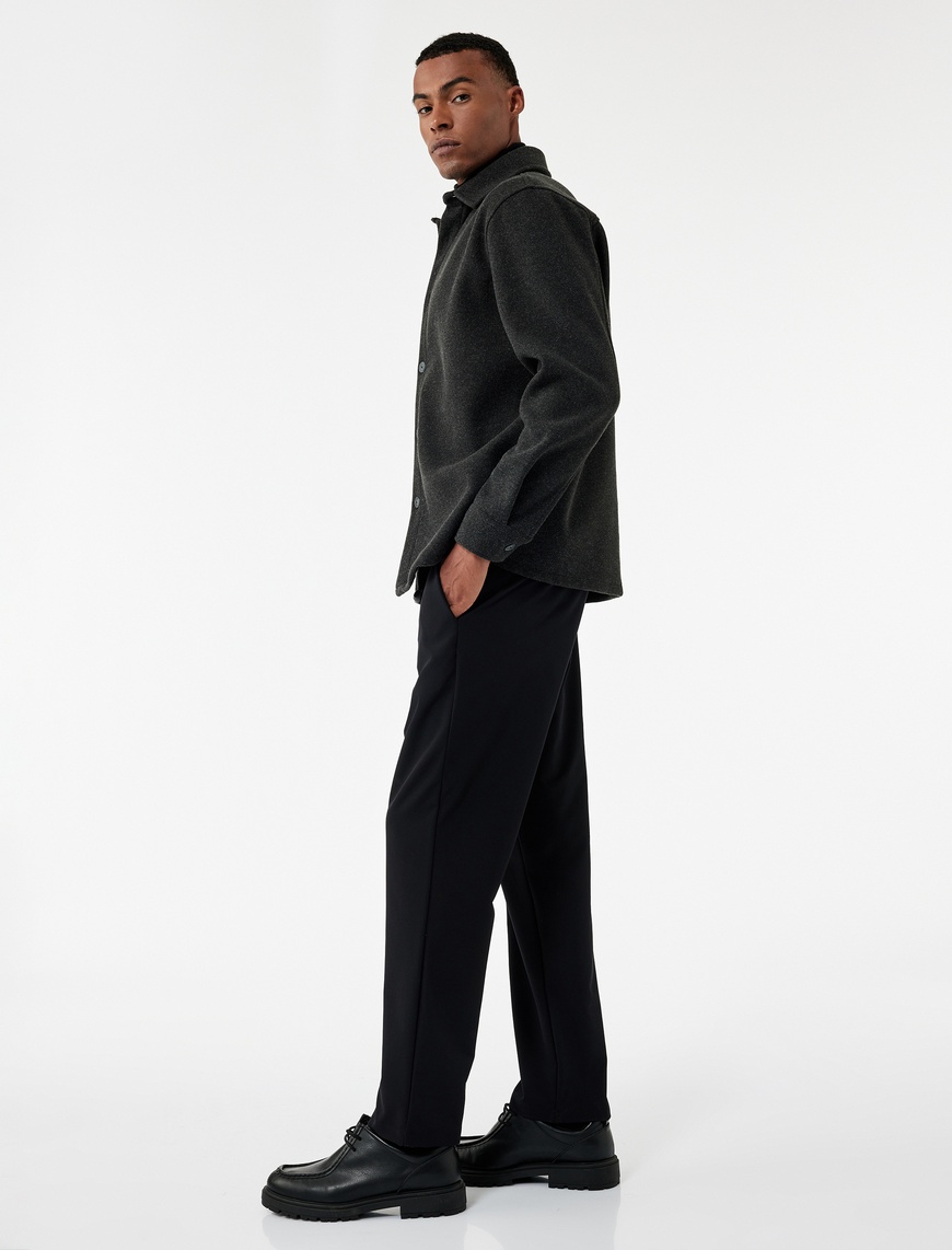  Slim Fit Cep Detaylı Düğmeli Esnek Kumaş Pantolon