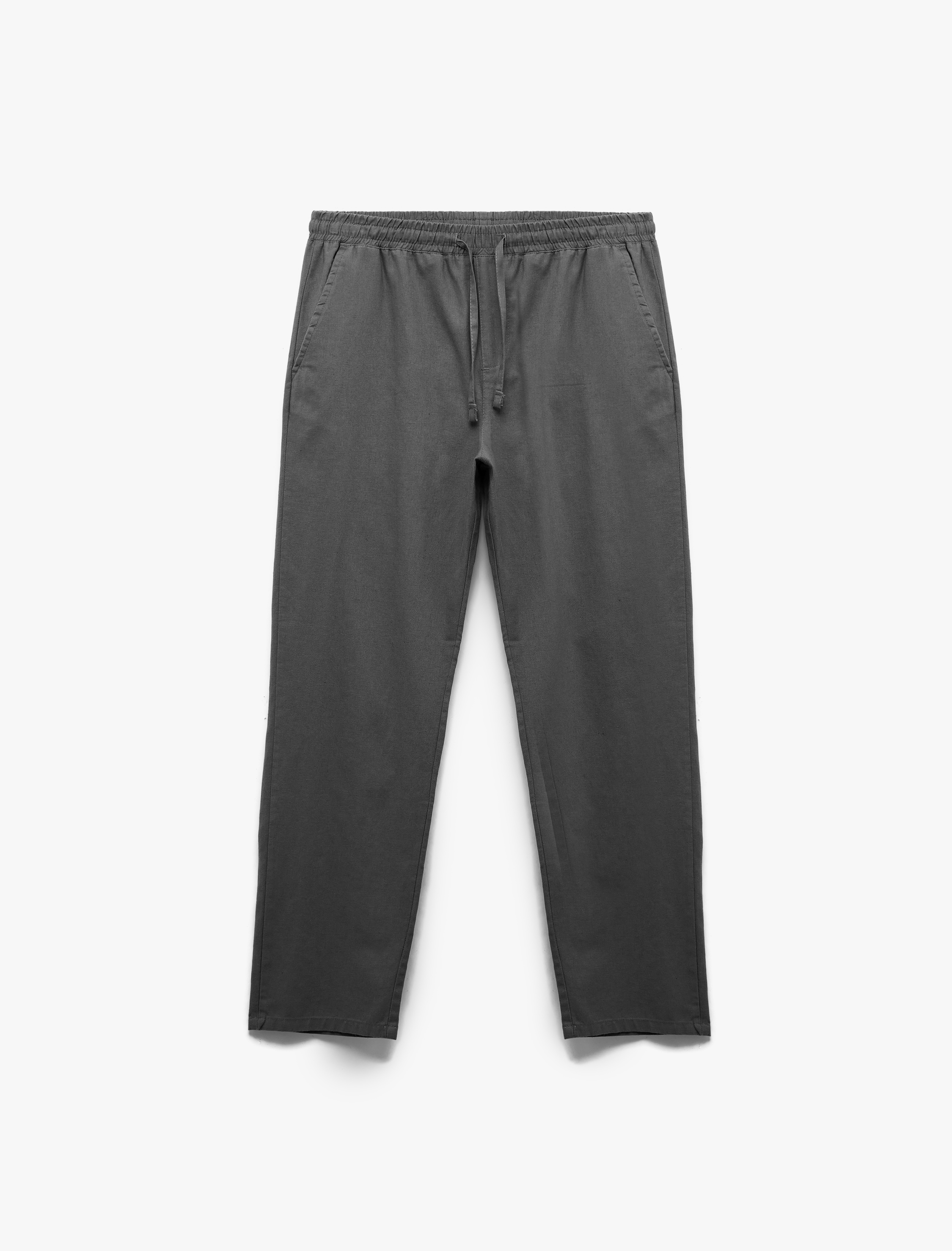   Beli Bağcıklı Cep Detaylı Keten Pamuk Karışımlı Pantolon