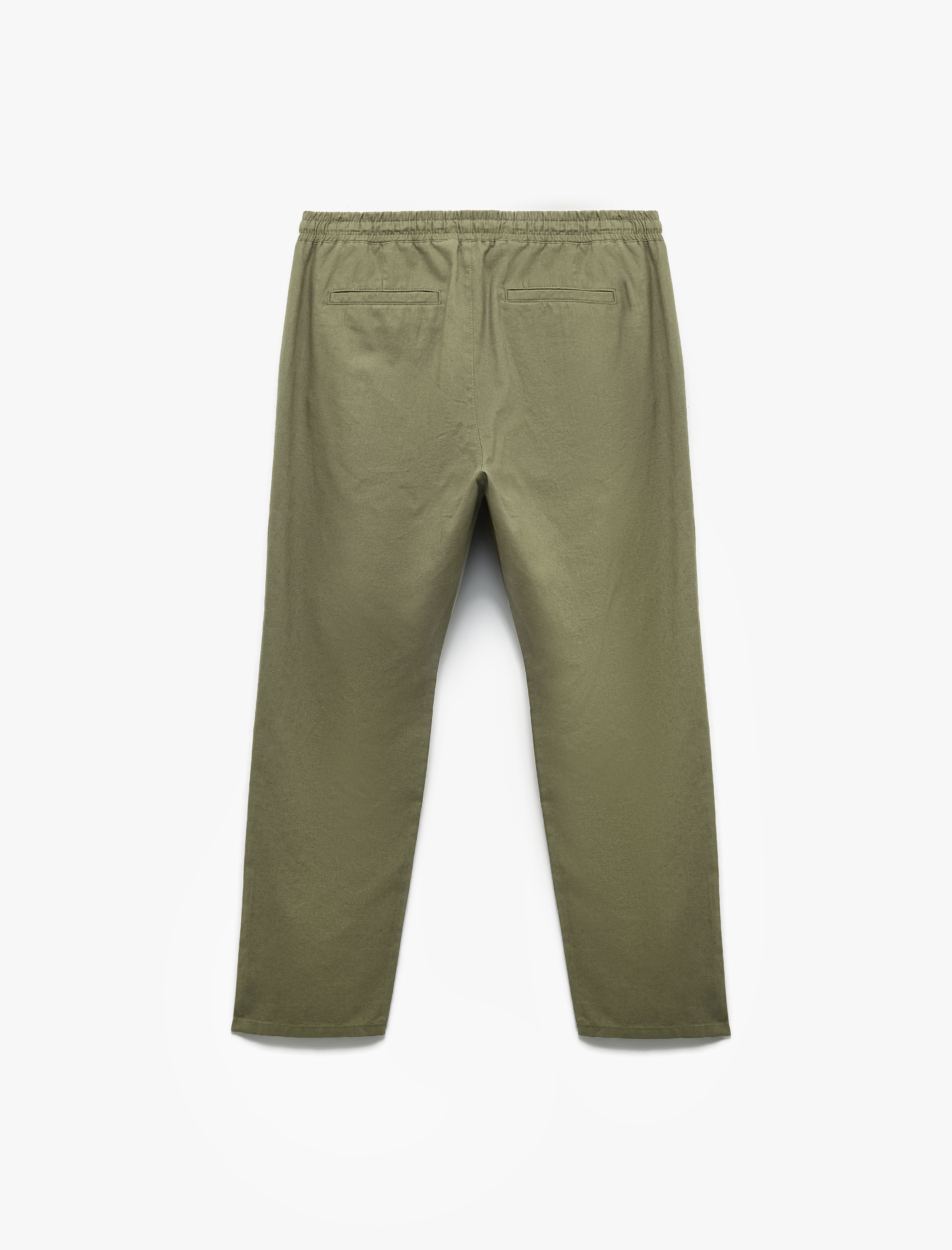   Beli Bağcıklı Cep Detaylı Keten Pamuk Karışımlı Pantolon